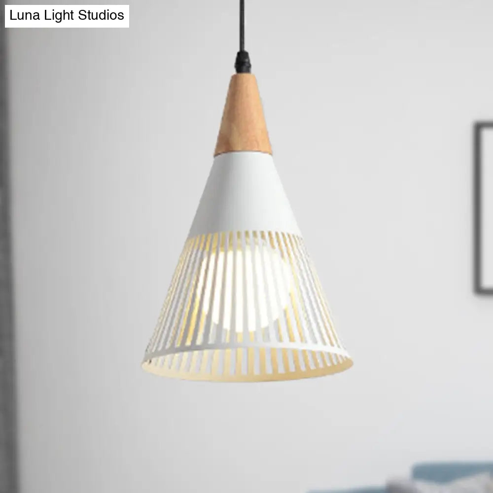 Contemporary Metallic Cone Ceiling Light With Cage Shade - 1-Light Pendant For Bedroom In