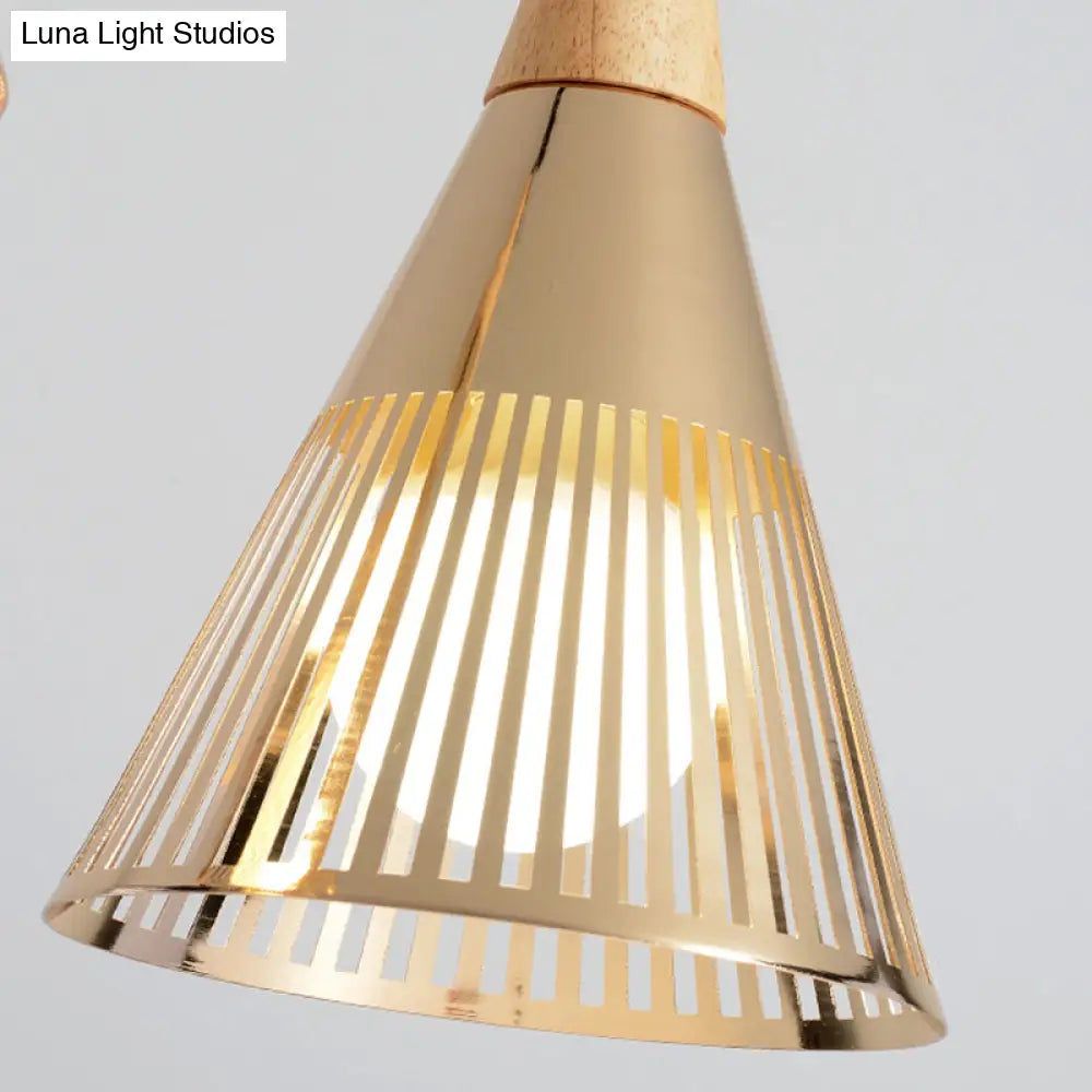 Metallic Cone Ceiling Light: Contemporary 1-Light Pendant In Black/Gold/White With Cage Shade