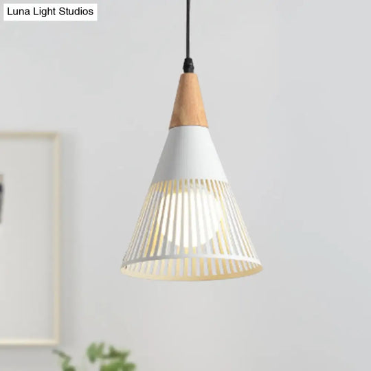 Contemporary Metallic Cone Ceiling Light With Cage Shade - 1-Light Pendant For Bedroom In