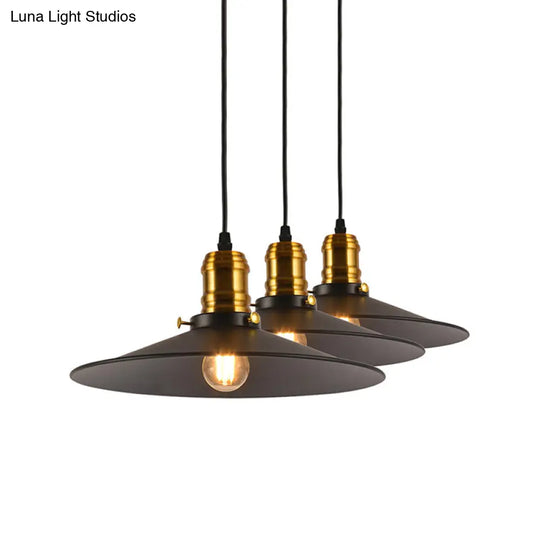 Metallic Cone Hanging Light - Industrial Style Pack Of 1/2/3 8.5’/10’ Wide Black Finish