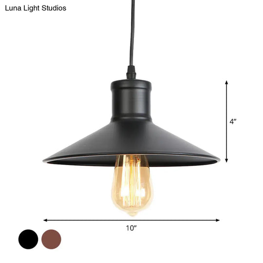 Rustic Black Cone Shade Pendant: 1-Light Dining Room Ceiling Lamp
