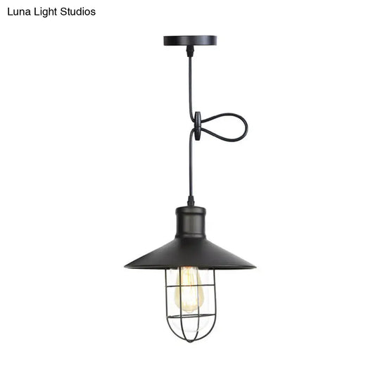 Rustic Black Cone Shade Pendant: 1-Light Dining Room Ceiling Lamp / B