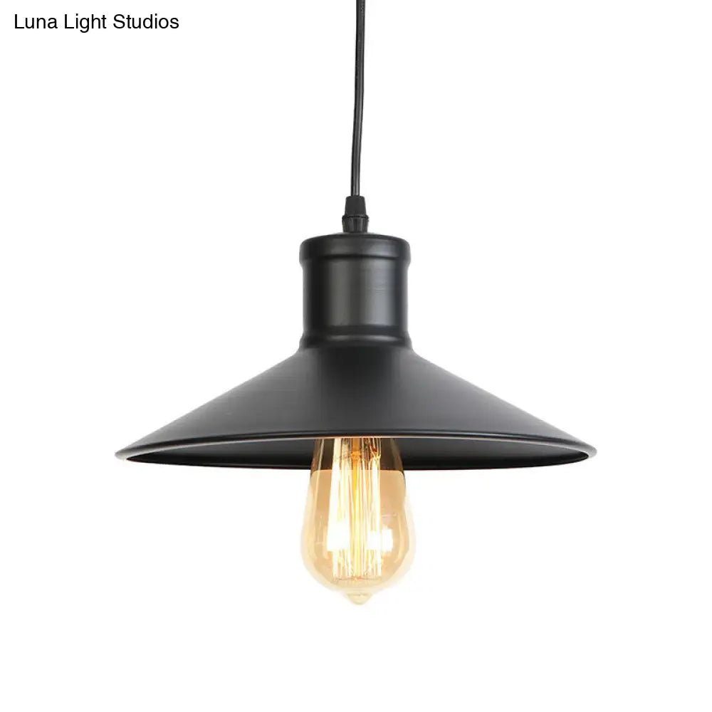 Rustic Black Cone Shade Pendant: 1-Light Dining Room Ceiling Lamp / A