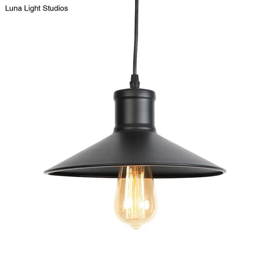 Rustic Black Cone Shade Pendant: 1-Light Dining Room Ceiling Lamp / A