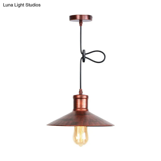 Rustic Black Cone Shade Pendant: 1-Light Dining Room Ceiling Lamp Rust / A