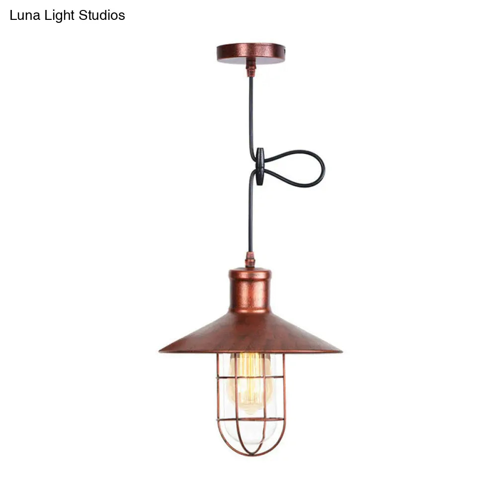 Rustic Black Cone Shade Pendant: 1-Light Dining Room Ceiling Lamp Rust / B