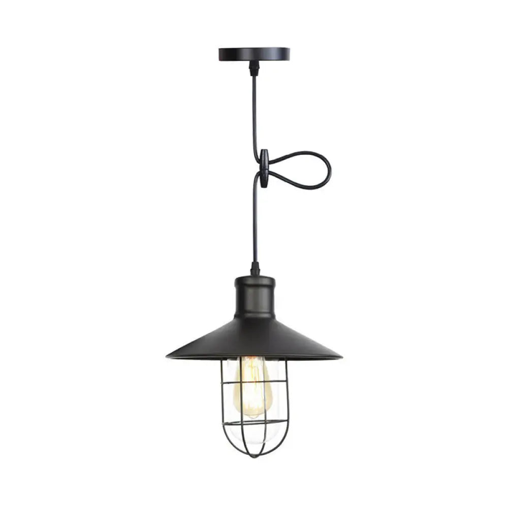 Metallic Cone Shade Pendant Light - Rustic Dining Room Ceiling Lamp Black / B