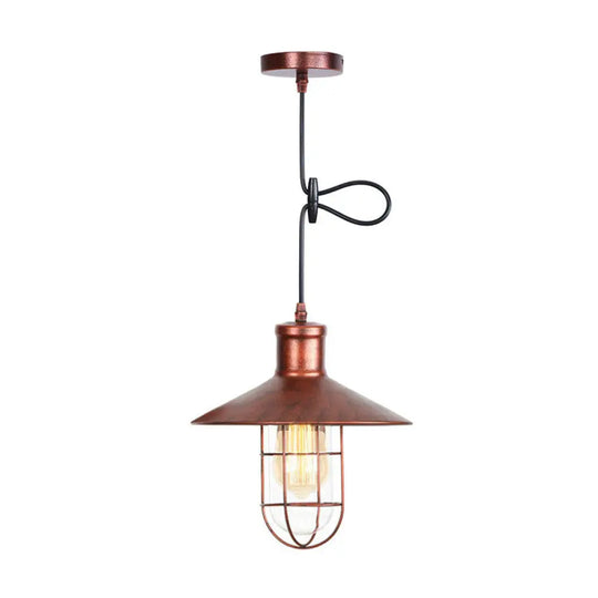 Metallic Cone Shade Pendant Light - Rustic Dining Room Ceiling Lamp Rust / B