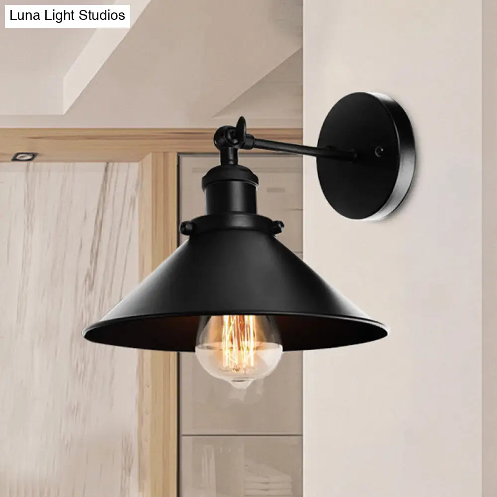 Metallic Conic Wall Sconce Light: Loft Style Adjustable Mount In Black - 2 Pack For Living Room