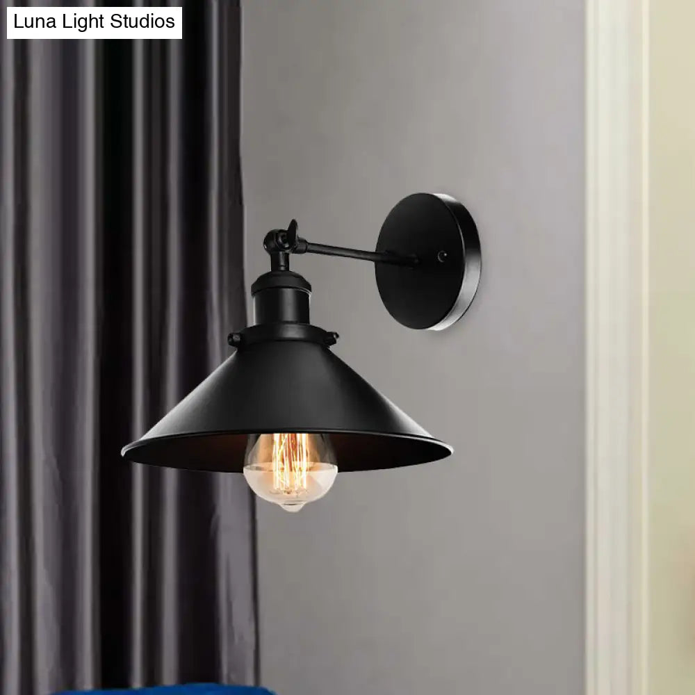 Metallic Conic Wall Sconce Light: Loft Style Adjustable Mount In Black - 2 Pack For Living Room