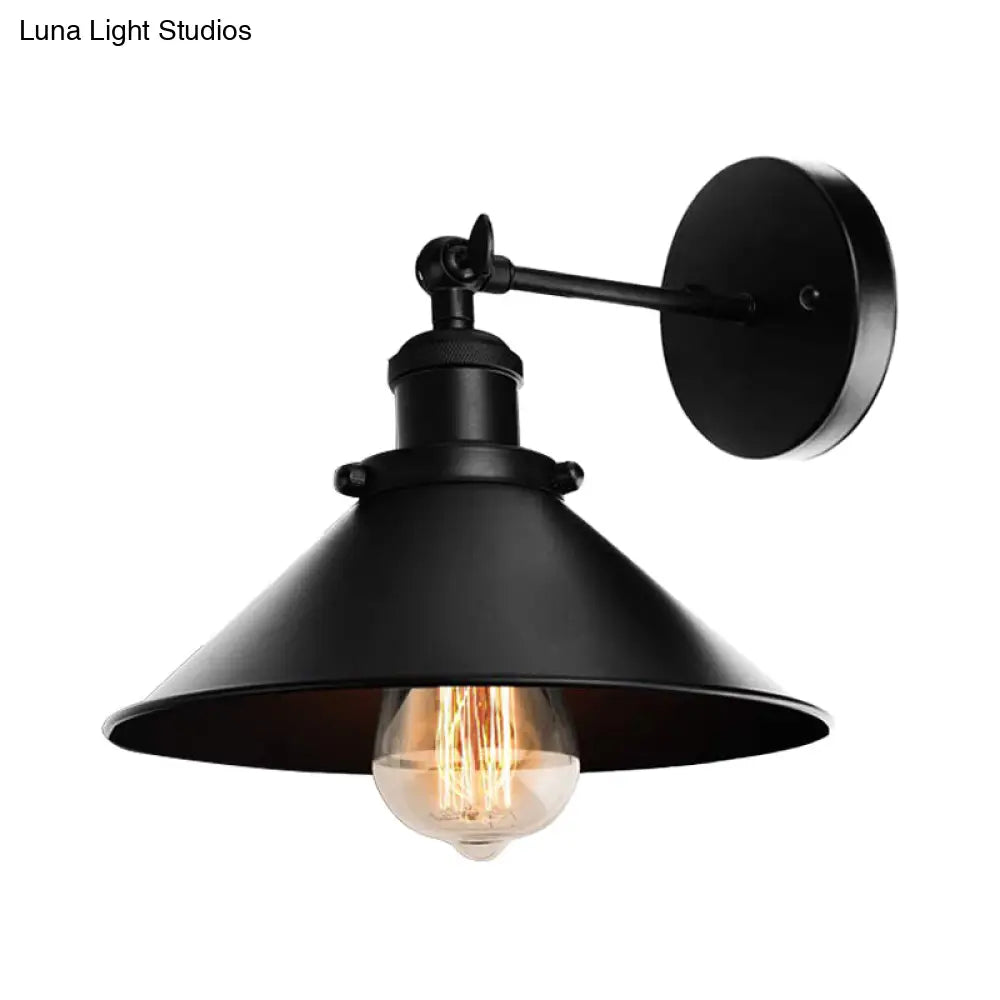 Metallic Conic Wall Sconce Light: Loft Style Adjustable Mount In Black - 2 Pack For Living Room