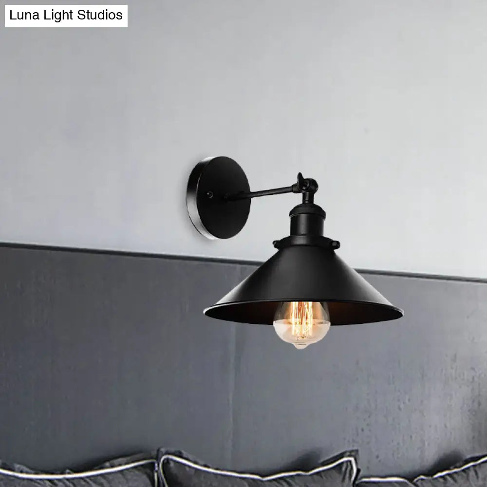 Metallic Conic Wall Sconce Light: Loft Style Adjustable Mount In Black - 2 Pack For Living Room