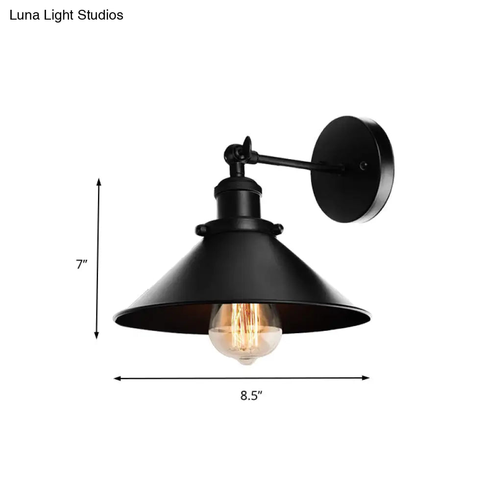 Metallic Conic Wall Sconce Light: Loft Style Adjustable Mount In Black - 2 Pack For Living Room