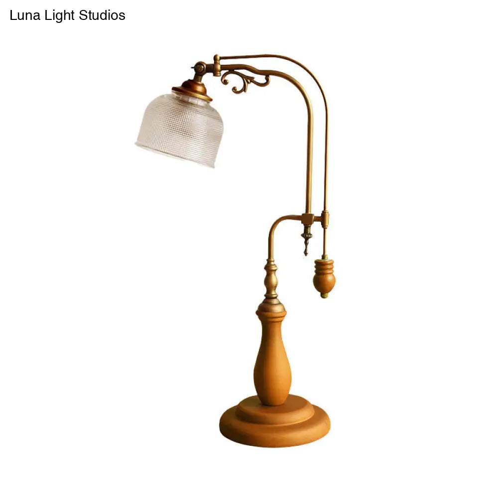 Metallic Curvy Table Lamp With Antique Style In Red Brown/Yellow Brown/Wood Finish And Clear Glass