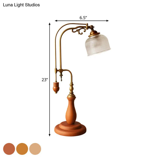 Metallic Curvy Table Lamp With Antique Style In Red Brown/Yellow Brown/Wood Finish And Clear Glass