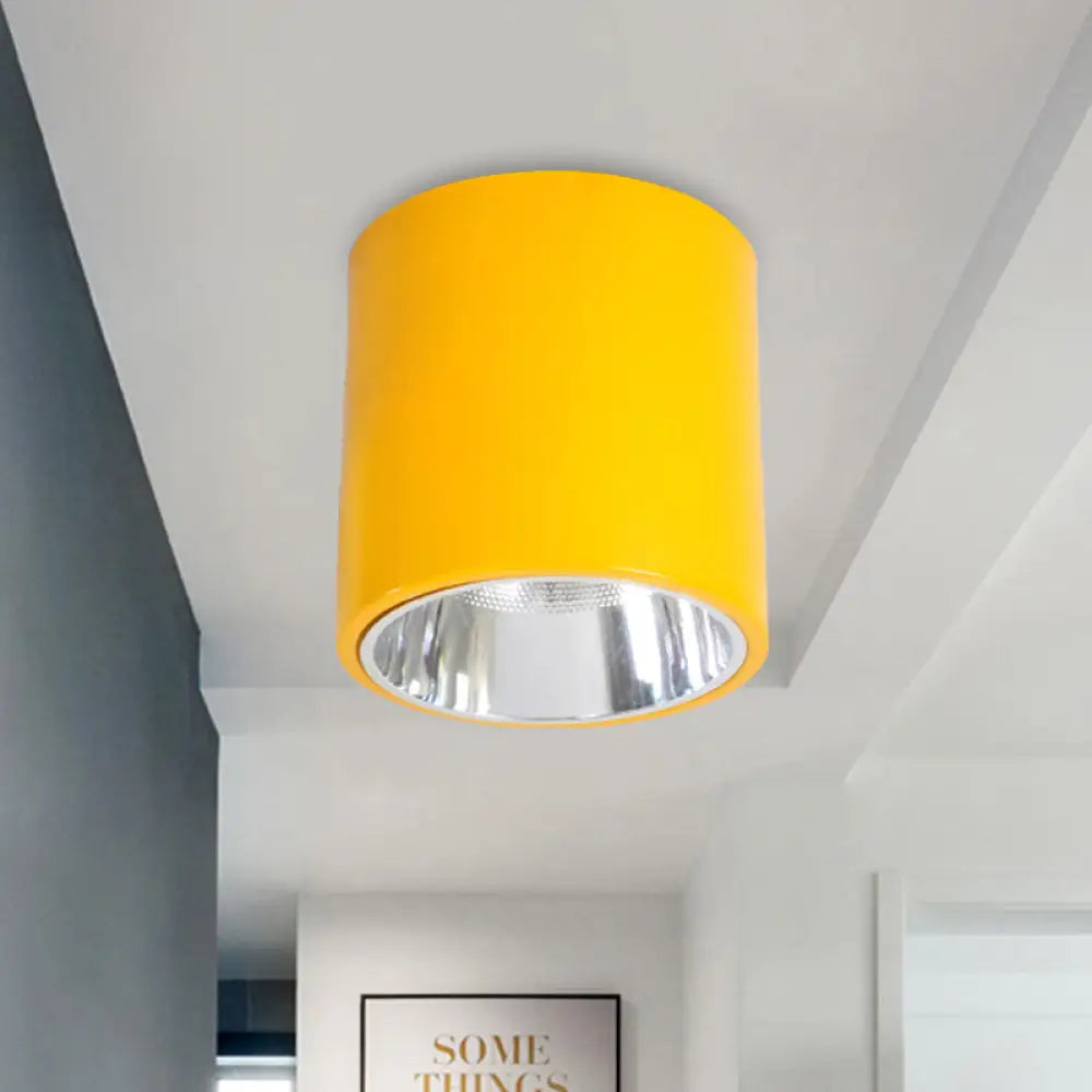 Metallic Cylinder Ceiling Mount Shop Light With Commercial Grade Cloth Shade Yellow