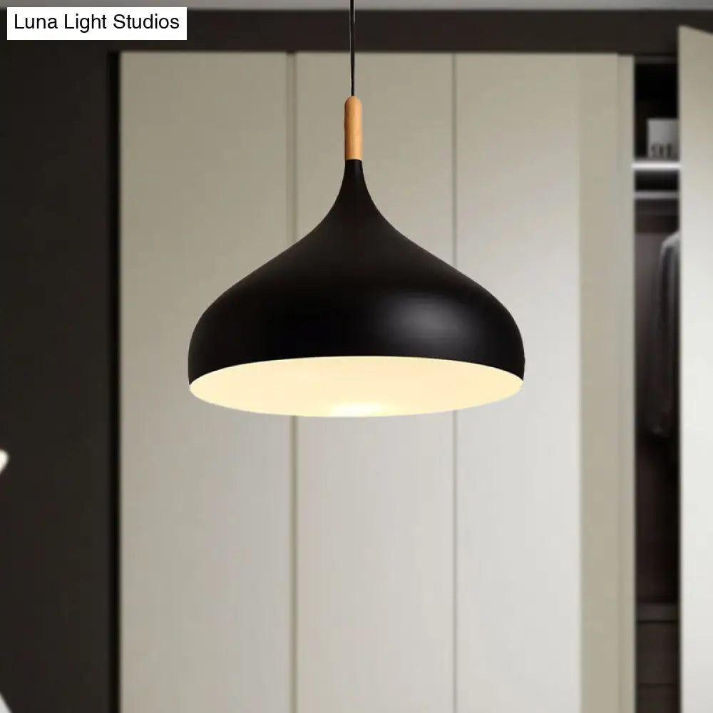 Metallic Dome Pendant Lamp - Simple Style 1 Head Black/White Ideal For Dining Rooms Available In