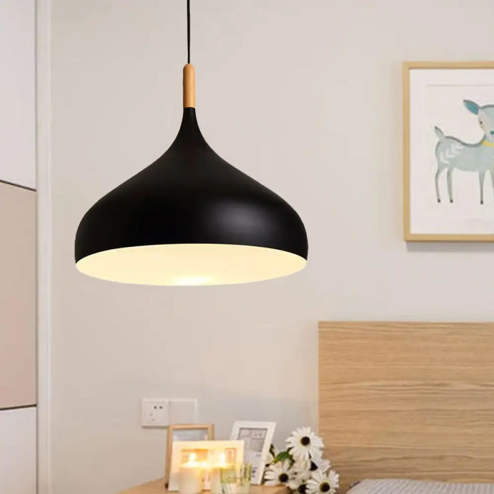 Metallic Dome Pendant Lamp - Simple Style 1 Head Black/White Ideal For Dining Rooms Available In