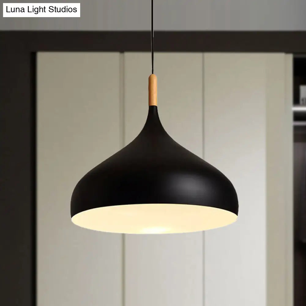 Metallic Dome Pendant Lamp - Simple Style 1 Head Black/White Ideal For Dining Rooms Available In