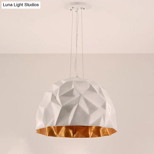 Loft Style Metallic Domed Pendant Ceiling Light Available In Black Or White - 16/19.5 Diameter Ideal