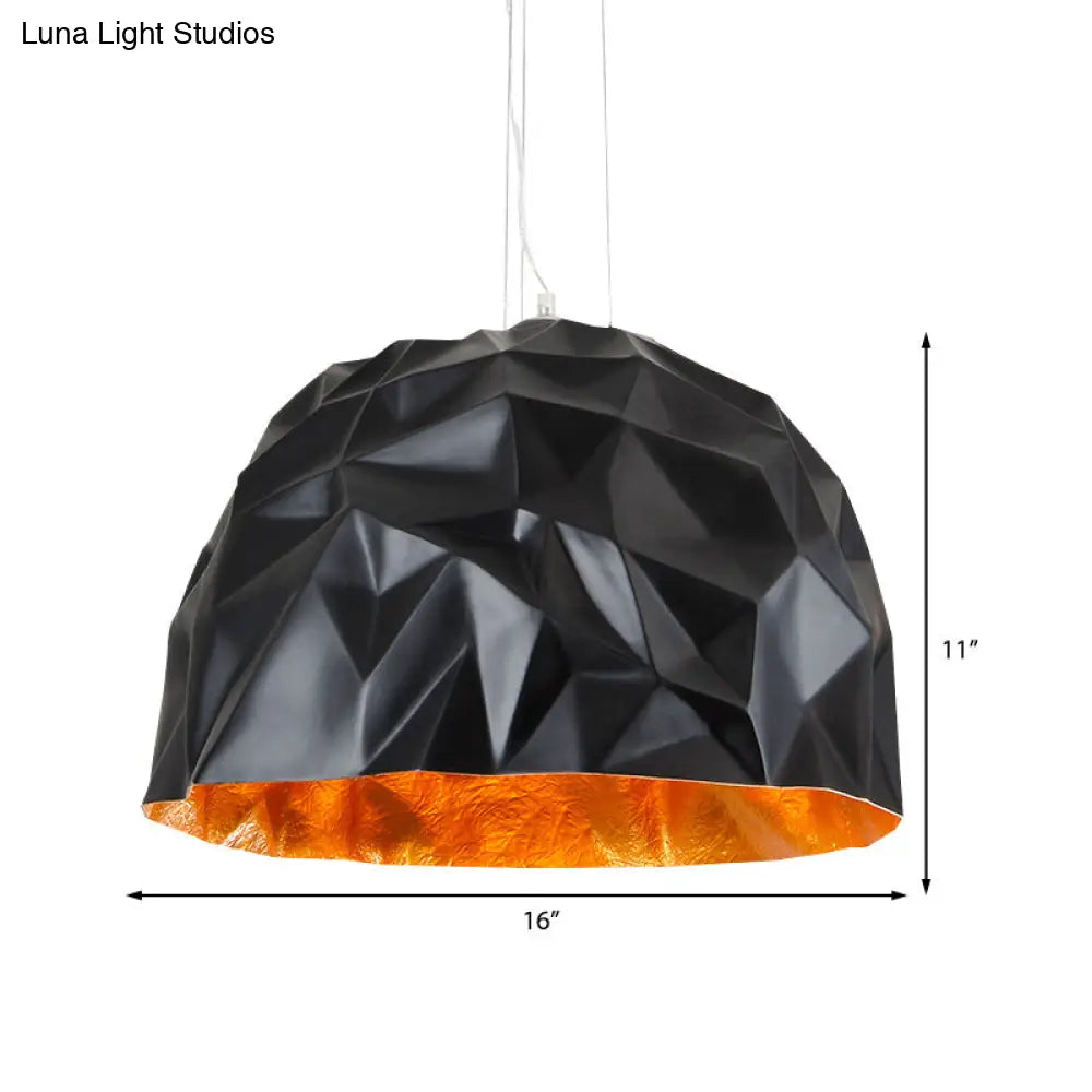 Loft Style Metallic Domed Pendant Ceiling Light Available In Black Or White - 16/19.5 Diameter Ideal