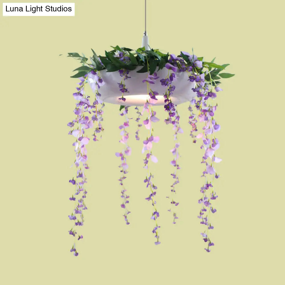 Metallic Donut Pendant Light Fixture Farm 1-Light Living Room Hanging Lamp In White/Pink/Purple