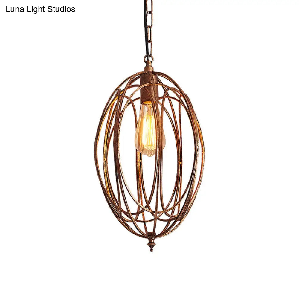 Gold Oval Cage Dining Room Hanging Lamp Kit With Metallic Drop Pendant