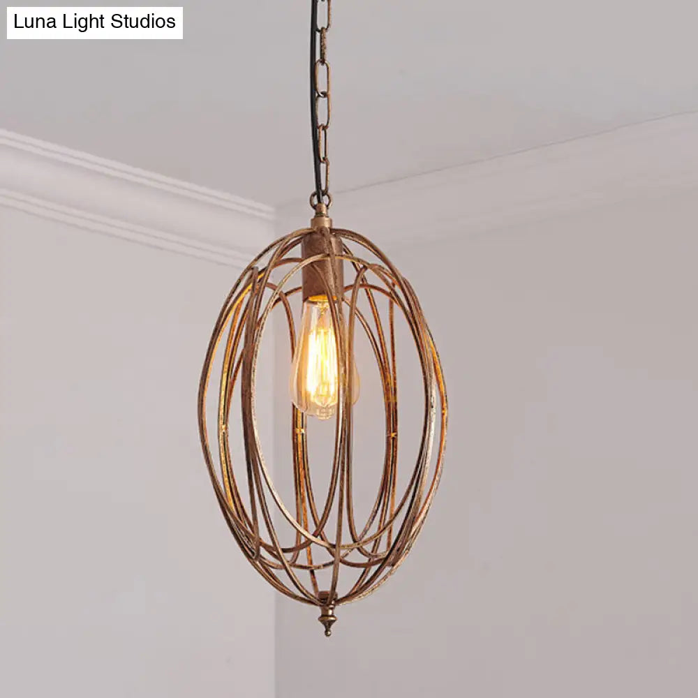 Gold Oval Cage Dining Room Hanging Lamp Kit With Metallic Drop Pendant