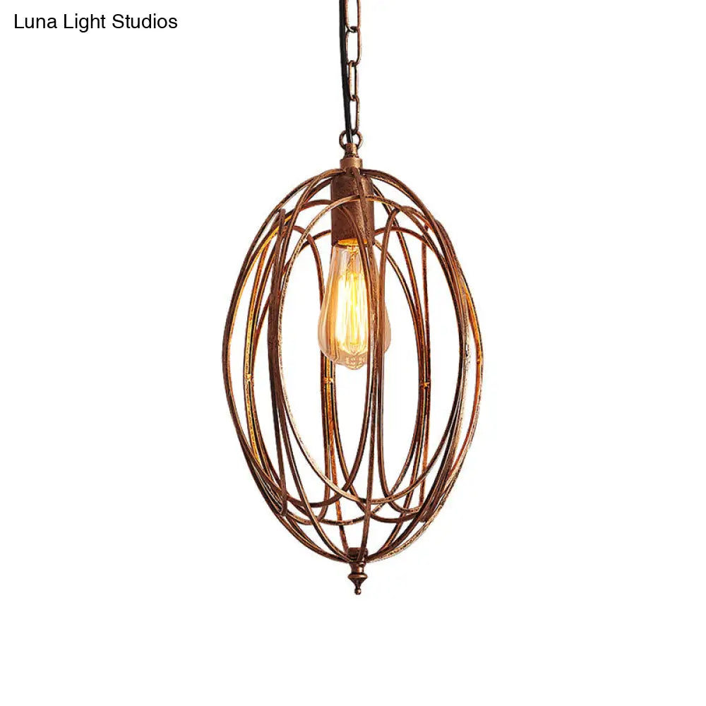 Metallic Drop Pendant Lamp Kit - Factory Gold Finish Oval Cage Design For Dining Room Hanging