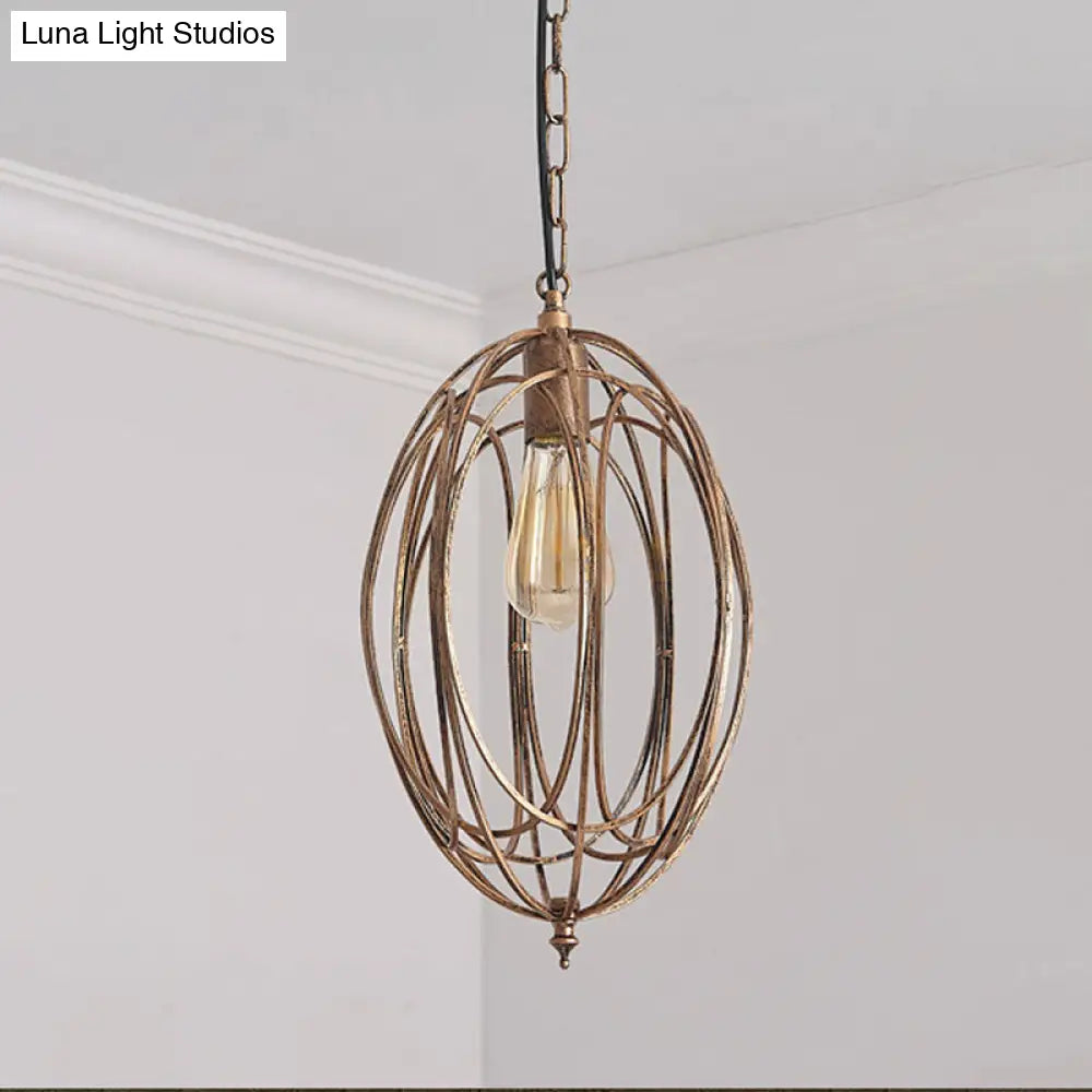 Metallic Drop Pendant Lamp Kit - Factory Gold Finish Oval Cage Design For Dining Room Hanging