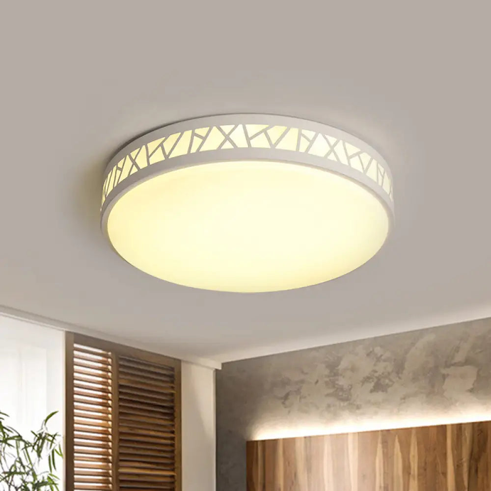 Metallic Drum Led Flush Ceiling Light - Modern White Flushmount Lighting For Bedroom