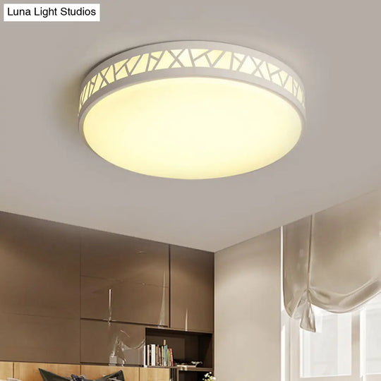 Metallic Drum Led Flush Ceiling Light - Modern White Flushmount Lighting For Bedroom