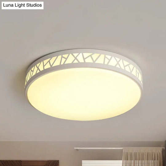 Metallic Drum Led Flush Ceiling Light - Modern White Flushmount Lighting For Bedroom