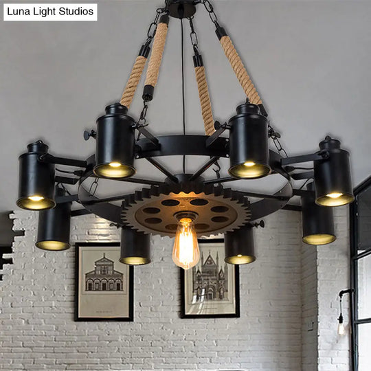 Metallic Factory Tube Chandelier Pendant Light Fixture - 7/9/11 Lights In Black For Dining Room