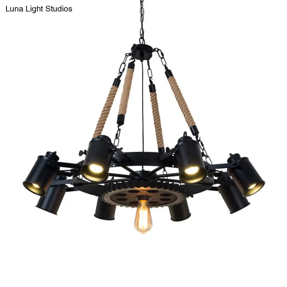 Black Metallic Pendant Chandelier - Factory Tube Design With 7/9/11 Lights For Dining Room