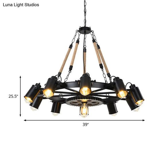 Black Metallic Pendant Chandelier - Factory Tube Design With 7/9/11 Lights For Dining Room