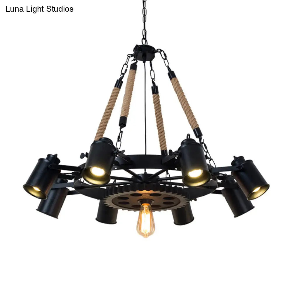 Metallic Factory Tube Chandelier Pendant Light Fixture - 7/9/11 Lights In Black For Dining Room