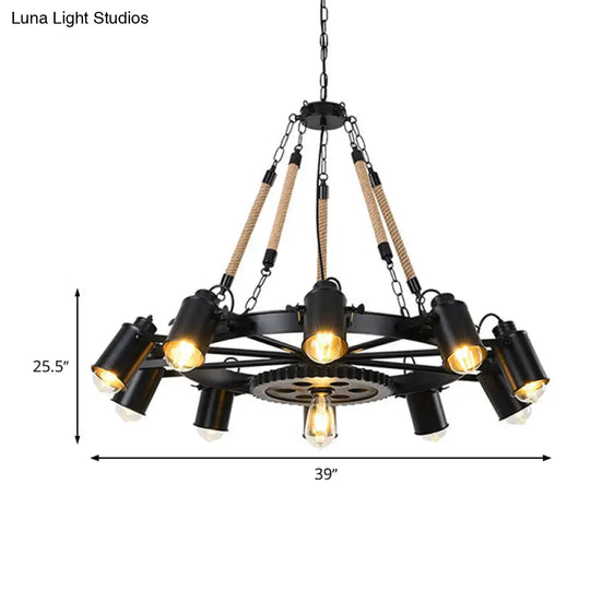 Metallic Factory Tube Chandelier Pendant Light Fixture - 7/9/11 Lights In Black For Dining Room