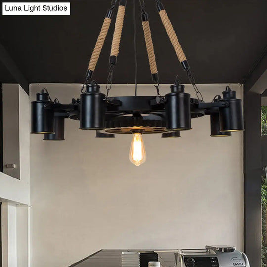 Black Metallic Pendant Chandelier - Factory Tube Design With 7/9/11 Lights For Dining Room