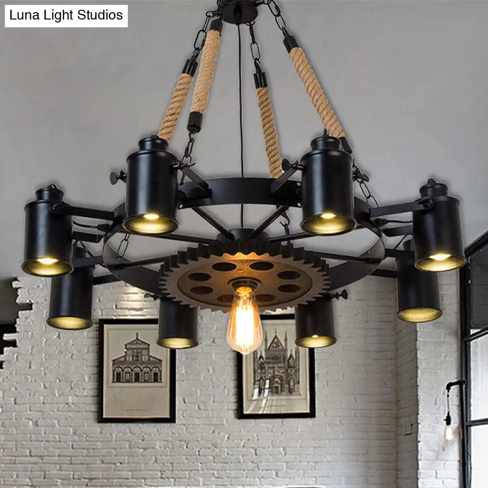 Black Metallic Pendant Chandelier - Factory Tube Design With 7/9/11 Lights For Dining Room