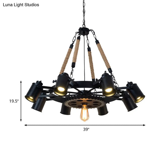 Black Metallic Pendant Chandelier - Factory Tube Design With 7/9/11 Lights For Dining Room