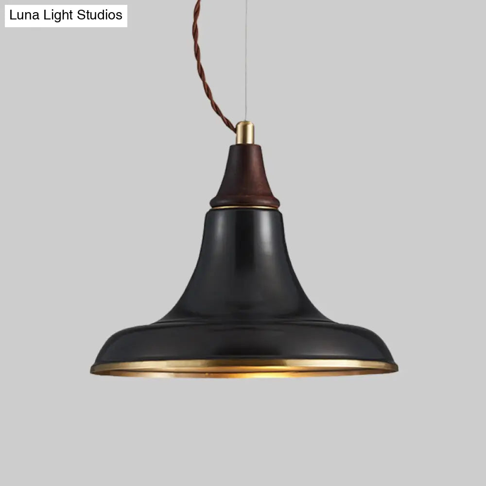Metallic Farmhouse Suspension Pendant Lamp - Black Finish With Flare For Restaurant Lighting