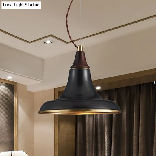 Metallic Suspension Light With Farmhouse Black Finish - Flare Pendant Lamp