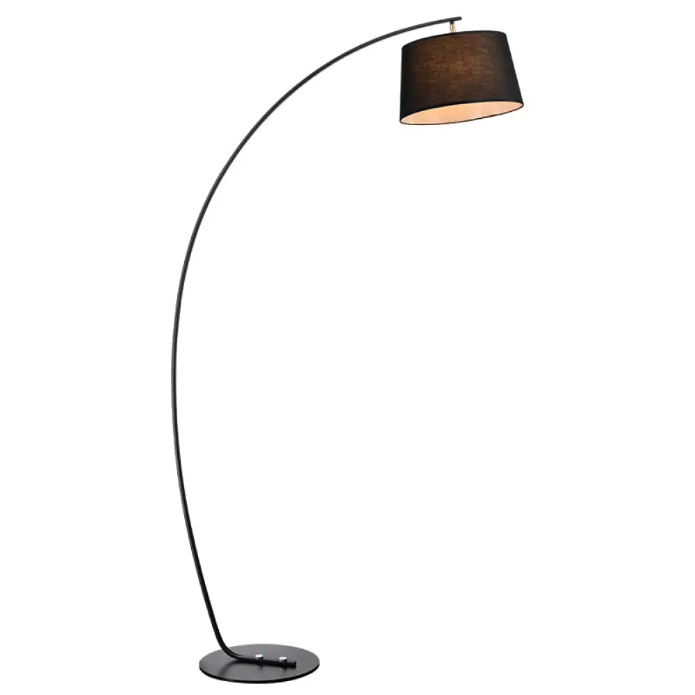 Metallic Fishing Rod Floor Lamp - Macaron 1 Head Stand Light With Lampshade Black / Barrel