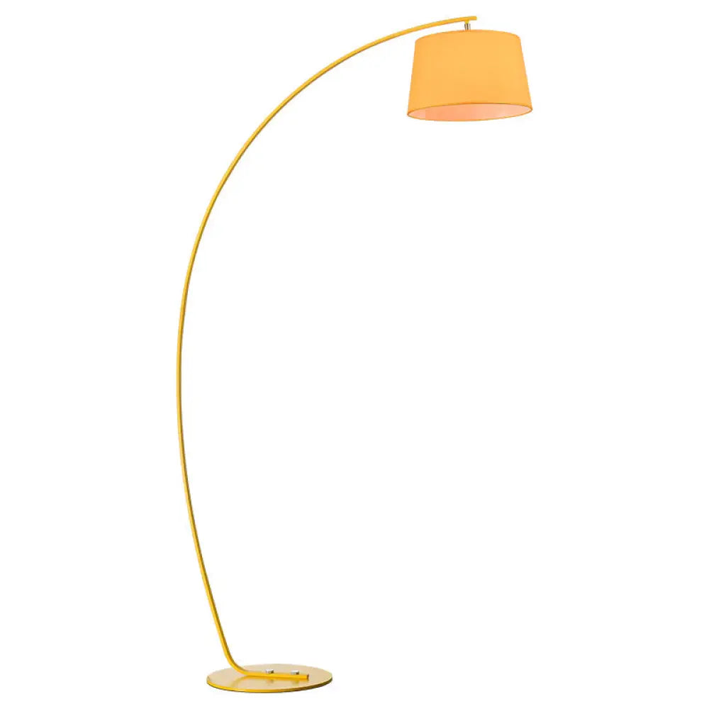 Metallic Fishing Rod Floor Lamp - Macaron 1 Head Stand Light With Lampshade Yellow / Barrel