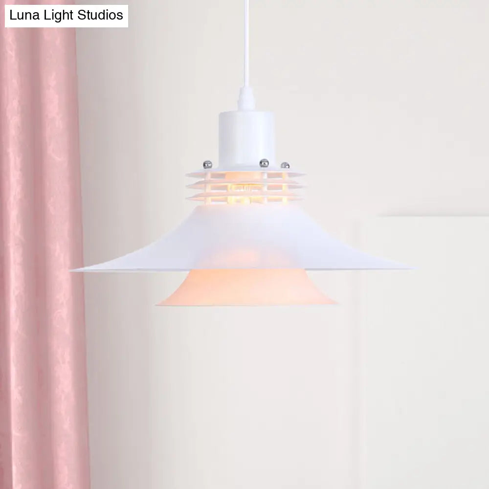 Industrial Metallic Pendant Lamp For Dining Room - 1 Light Flared Design White