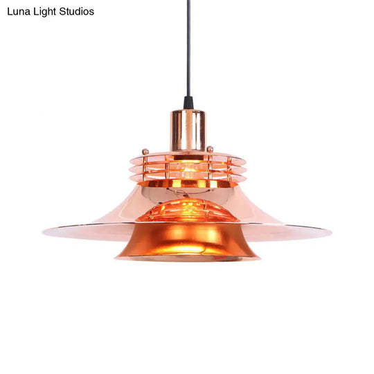 Industrial Metallic Pendant Lamp For Dining Room - 1 Light Flared Design