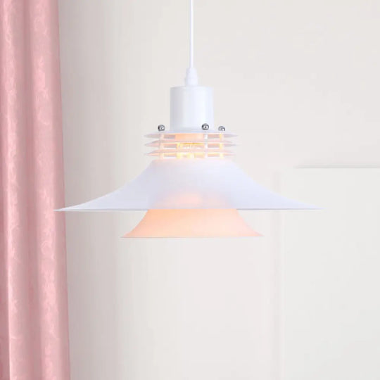Metallic Flared Pendant Lamp: 1-Light Industrial Indoor Lighting For Dining Room White
