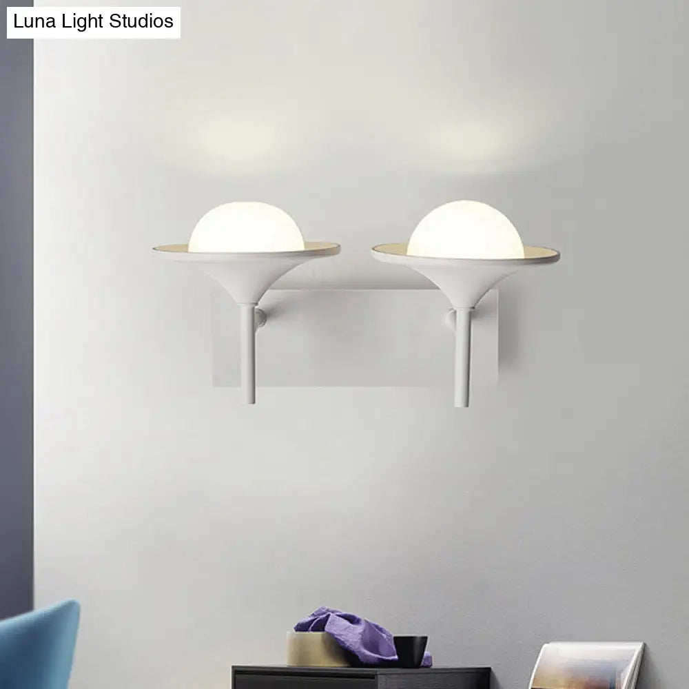 Metallic Flared Wall Sconce Lamp: Modern 2-Light Led Lighting In White For Bedside