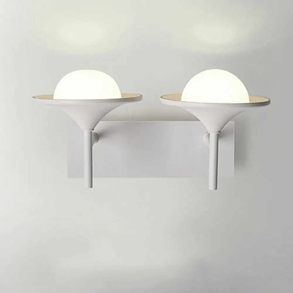 Metallic Flared Wall Sconce Lamp: Modern 2-Light Led Lighting In White For Bedside